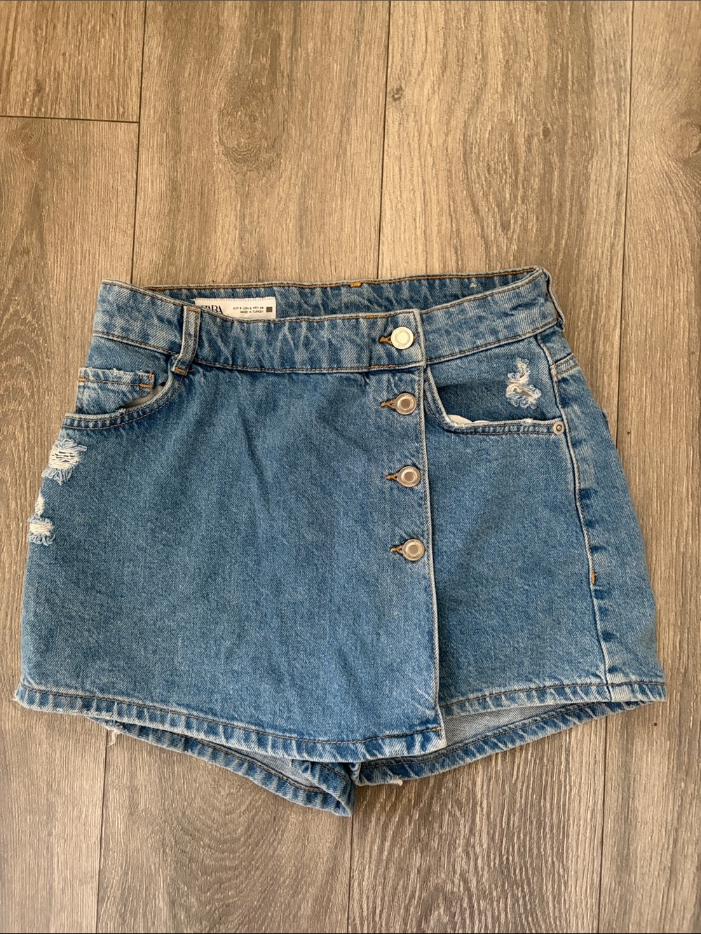 Zara Blue Denim Skort with Button Front